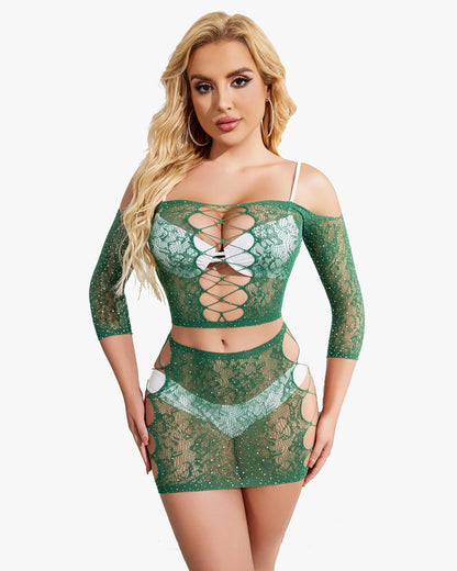 Rhinestone Fishnet Lingerie Sets