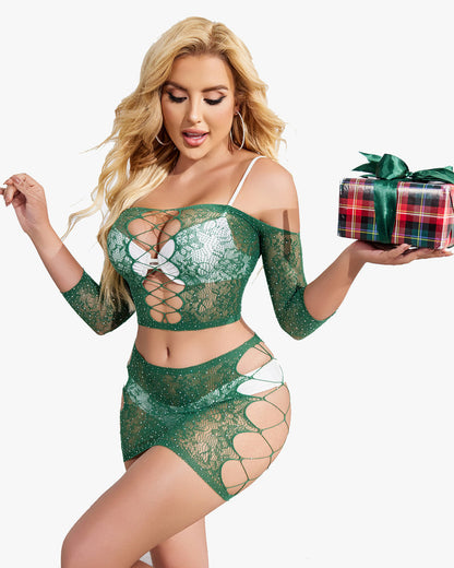 Rhinestone Fishnet Lingerie Sets