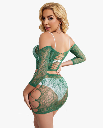 Rhinestone Fishnet Lingerie Sets