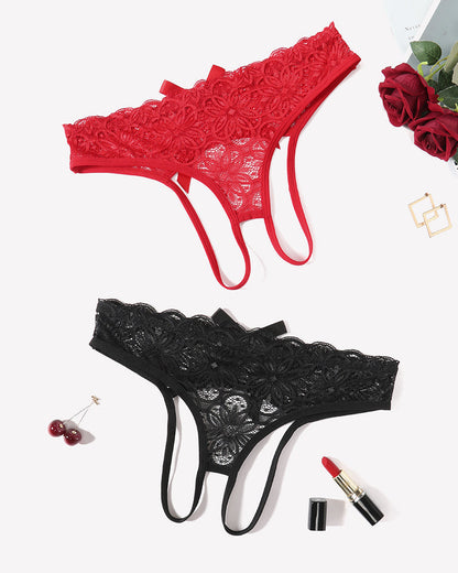 Lace Panties Hollow Out Rear Bowknot Briefs