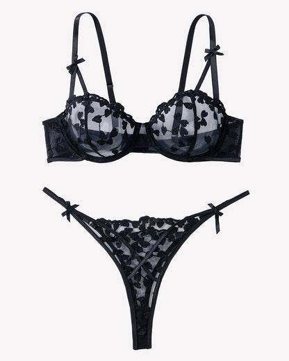 Cute Push Up Embroidered Bra and Panty Set