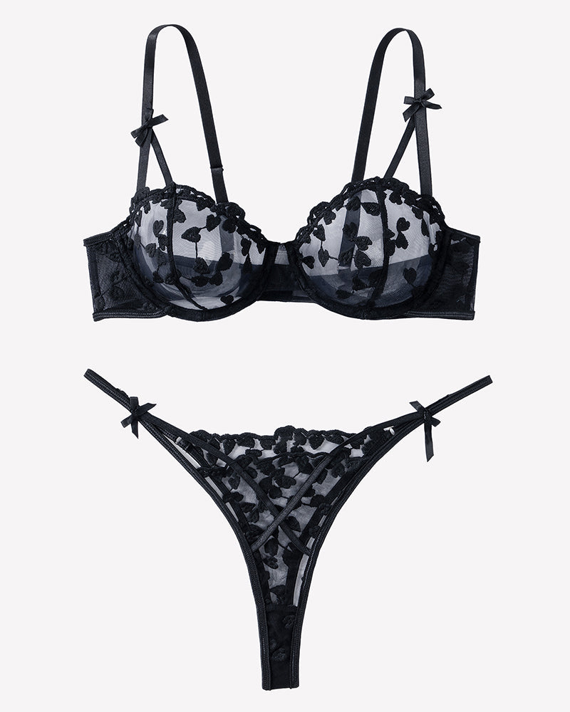 Cute Push Up Embroidered Bra And Panty Set