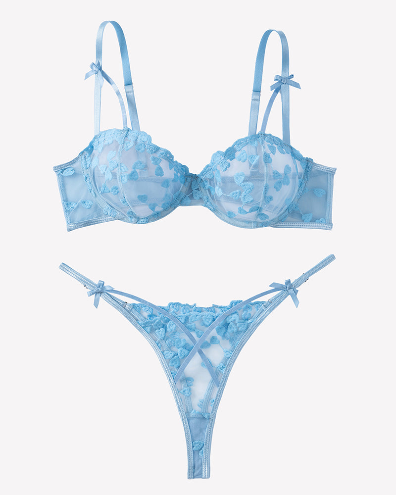 Cute Push Up Embroidered Bra And Panty Set