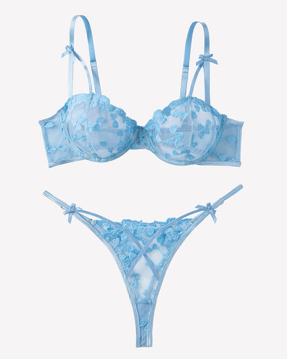 Cute Push Up Embroidered Bra And Panty Set