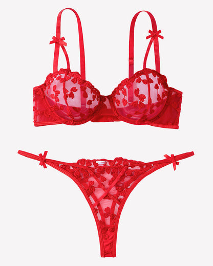 Cute Push Up Embroidered Bra And Panty Set