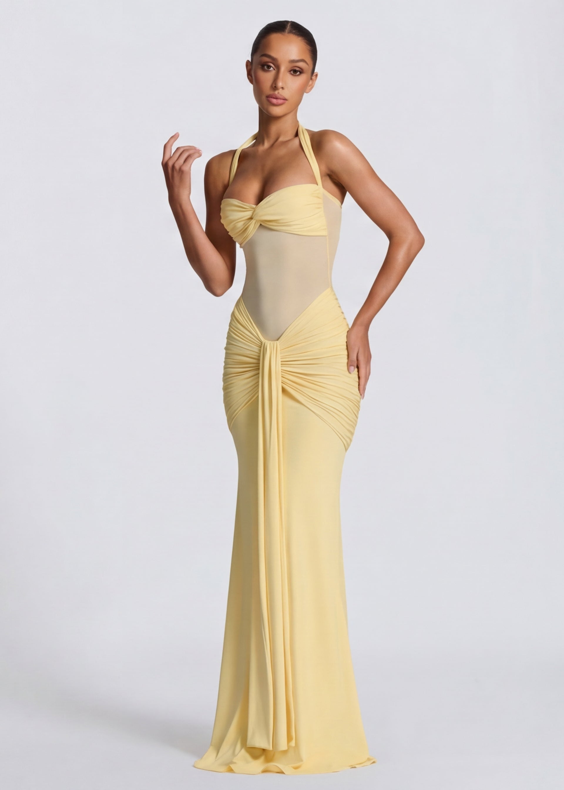 Maxi Jurk Halter met Gedrapeerde Taille