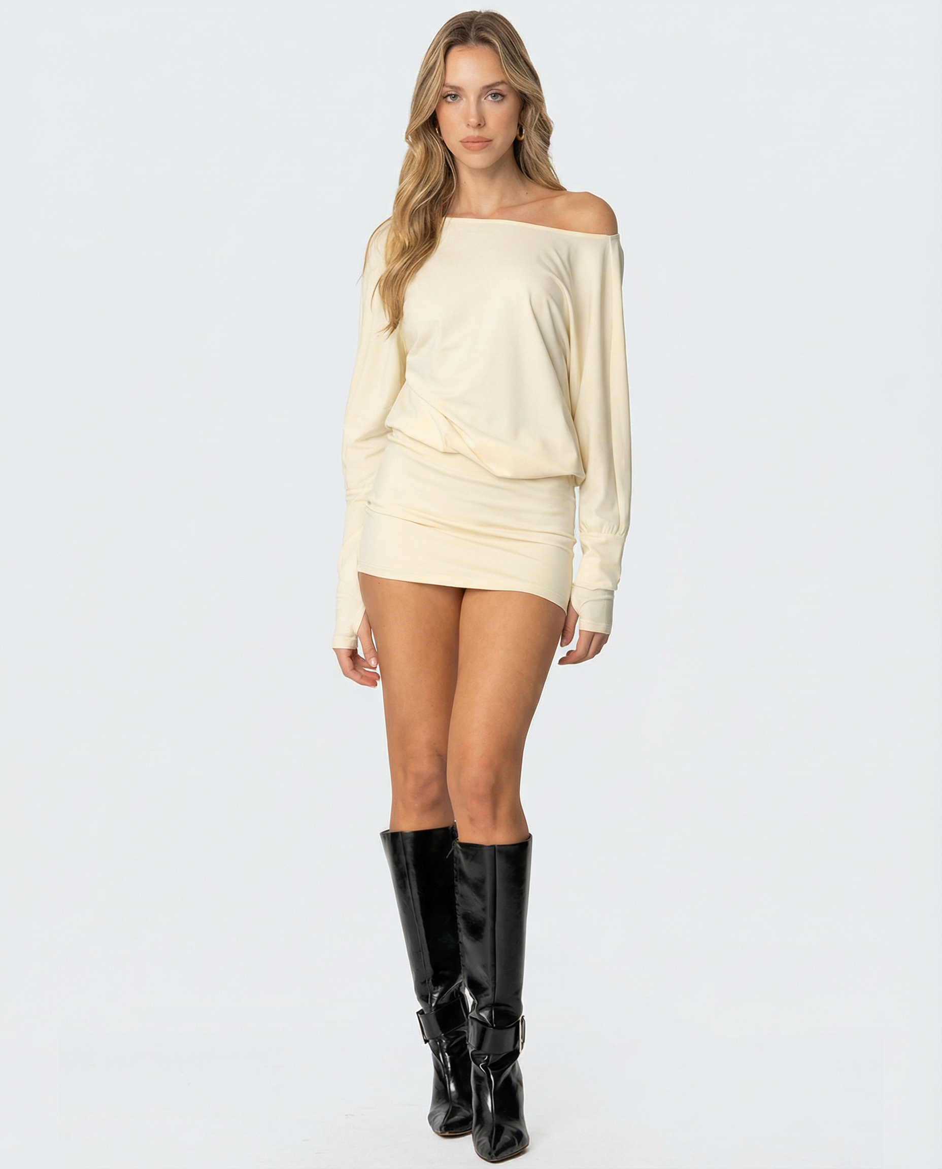 Off Shoulder Mini Jurk met Open Rug