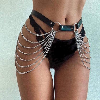 Aria chain leather harness – leren harness met kettingdetails