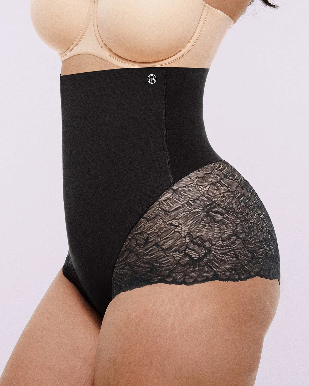BARE ESSENTIALS – MeshSmooth High-Waist Lace Brief - LivingCurves shaper shorts Bruin / S