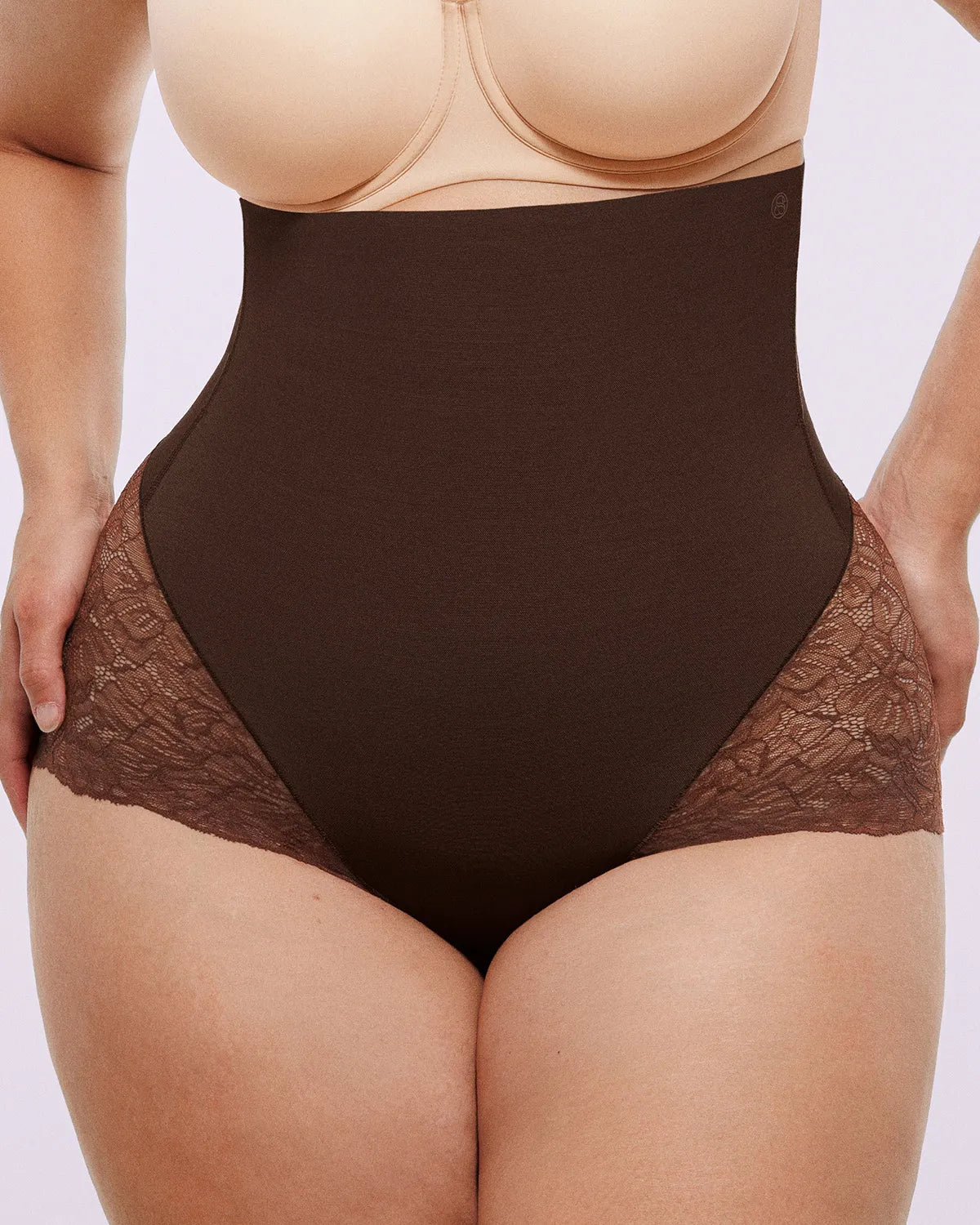 BARE ESSENTIALS – MeshSmooth High-Waist Lace Brief - LivingCurves shaper shorts Bruin / S