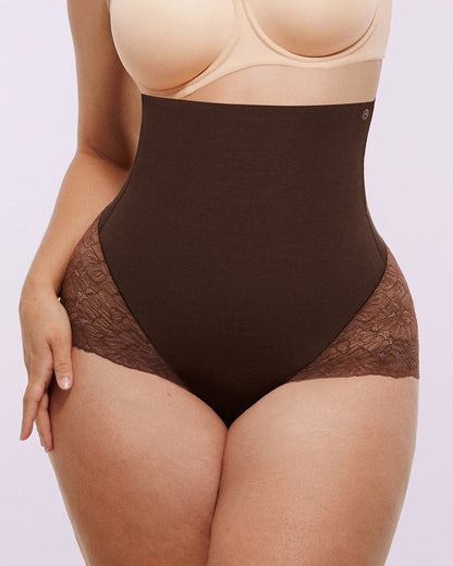 BARE ESSENTIALS – MeshSmooth High-Waist Lace Brief - LivingCurves shaper shorts Bruin / S