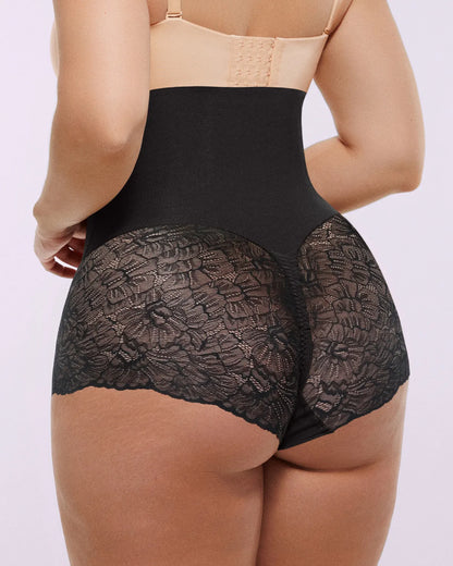 BARE ESSENTIALS – MeshSmooth High-Waist Lace Brief - LivingCurves shaper shorts Bruin / S