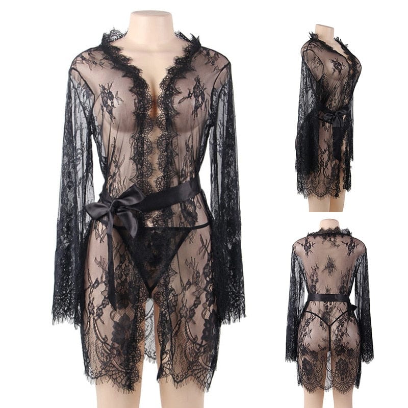 ÉLODIE 3 – Satijnen Kimono met kantdetail | Luxe Layering - LivingCurves After Dark premium sleepwear