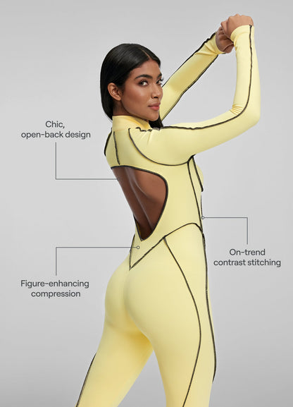 AYVO – Contour Stitch Catsuit - LivingCurves Bodysuit Lemon Meringue/Black / XS