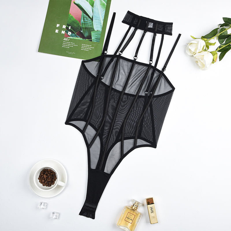 Midnight Allure – Transparante Korset Bodysuit
