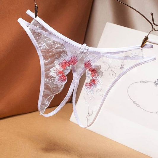 LUNARIA – Tanga met Bloemenkant en Sensuele Open Voorzijde