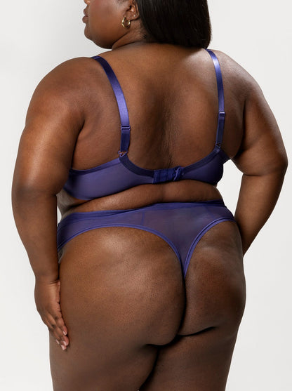 Curvy Couture Sheer Mesh Vintage Blue High Cut Thong Panty 1312