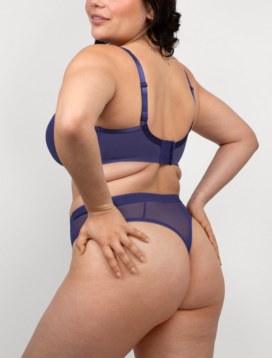 Curvy Couture Sheer Mesh Vintage Blue High Cut Thong Panty 1312