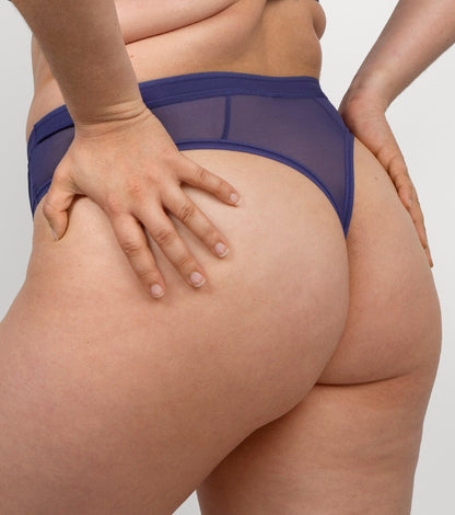 Curvy Couture Sheer Mesh Vintage Blue High Cut Thong Panty 1312