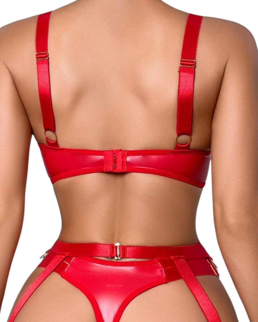 Selena – Lak & Mesh Lingerieset in Zwart of Rood