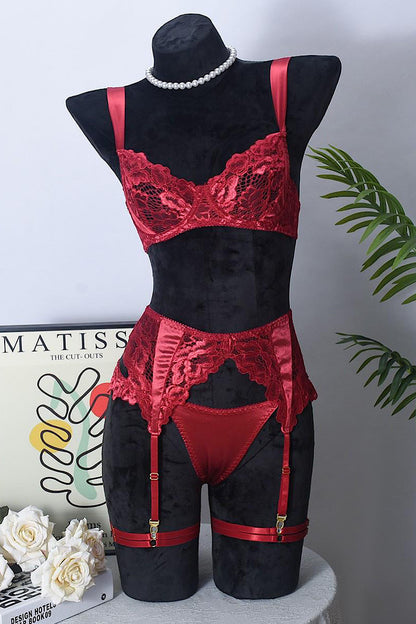 Coco – Luxe Kanten & Satijnen Lingerieset in Rood of Blauw