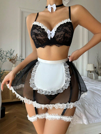 Colette maid lace set – maid-set van kant met speelse uitstraling