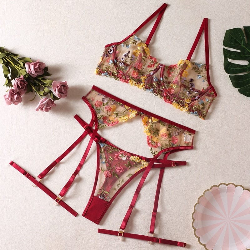 Liliana Florale Lingerieset - Bloemen Borduur Lingerie Met Romantische Touch