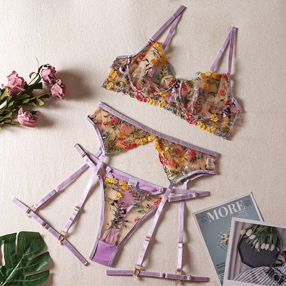 Liliana Florale Lingerieset - Bloemen Borduur Lingerie Met Romantische Touch