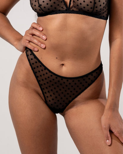 Mesh Thong Black Dots