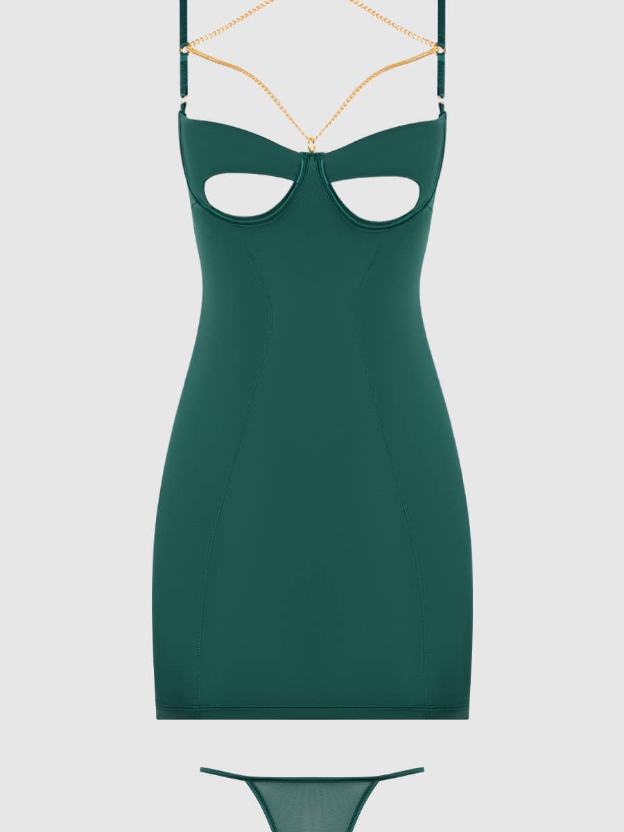 Evangeline – Satijnen Chemise Set met Kettingdetails