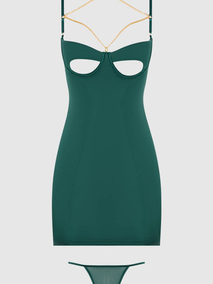 Evangeline – Satijnen Chemise Set met Kettingdetails