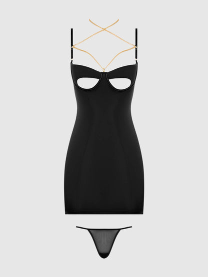 Evangeline – Satijnen Chemise Set met Kettingdetails