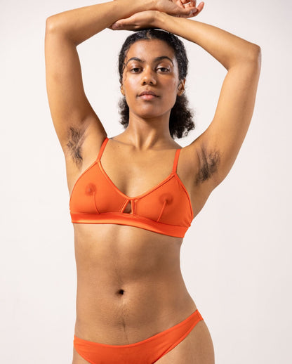 FIERA – Mesh Cut-Out Triangle Bralette Red