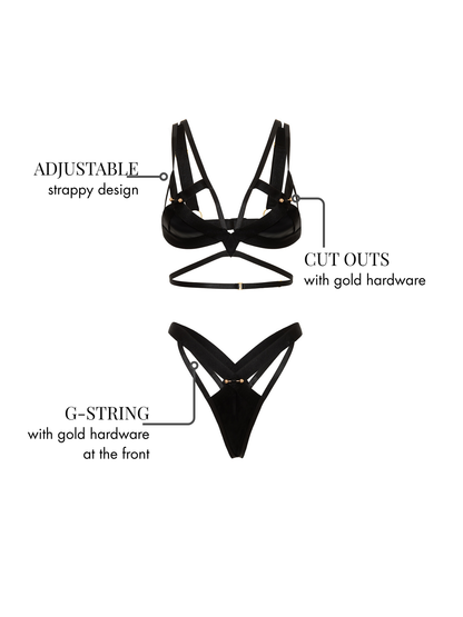 X Marks The Spot – Vinyl & Mesh Lingerieset met Gouden Details