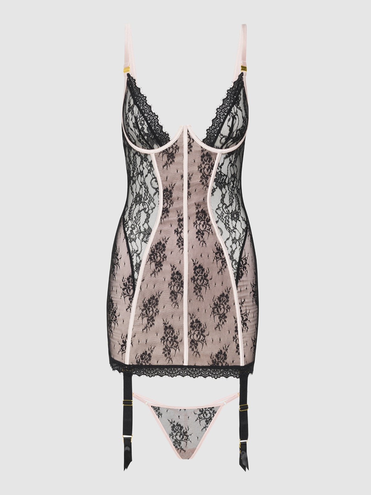 Jocelyn – Lace & Satin Corset Dress & G-String