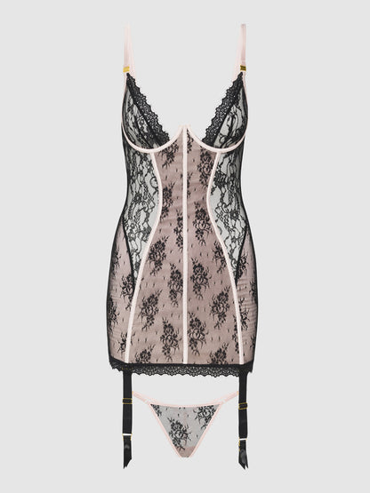 Jocelyn – Lace & Satin Corset Dress & G-String
