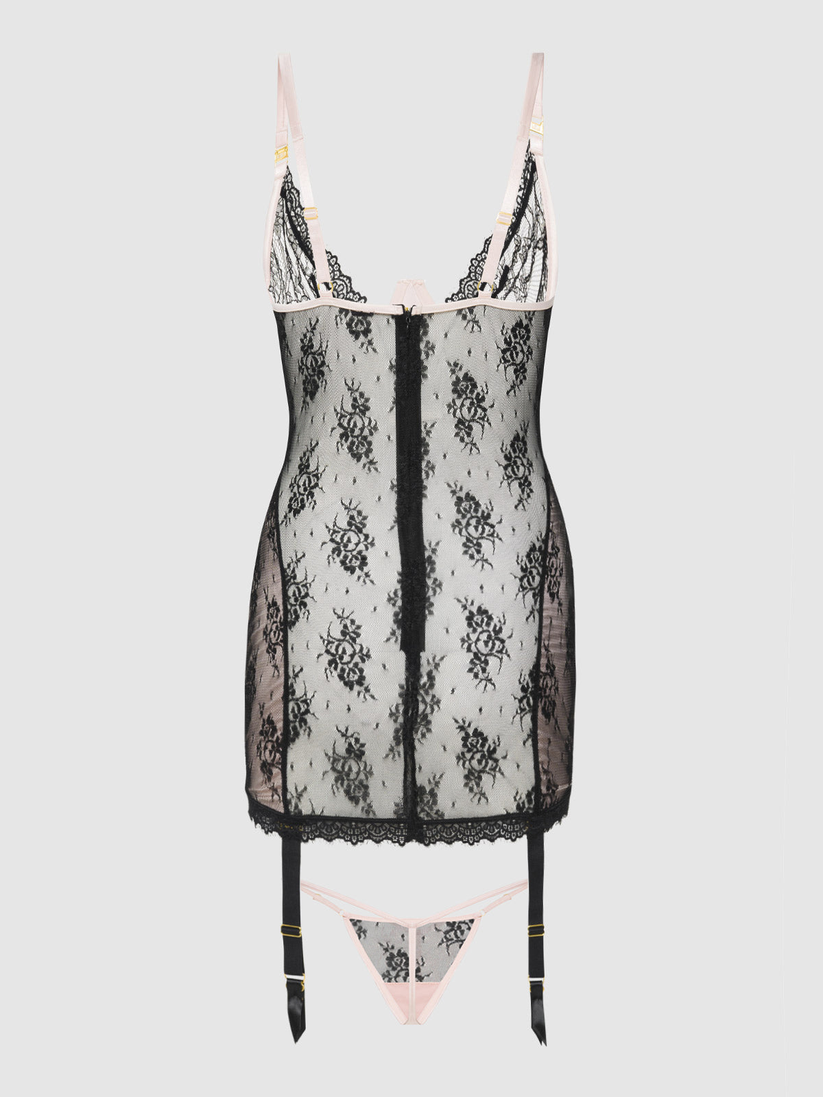 Jocelyn – Lace & Satin Corset Dress & G-String