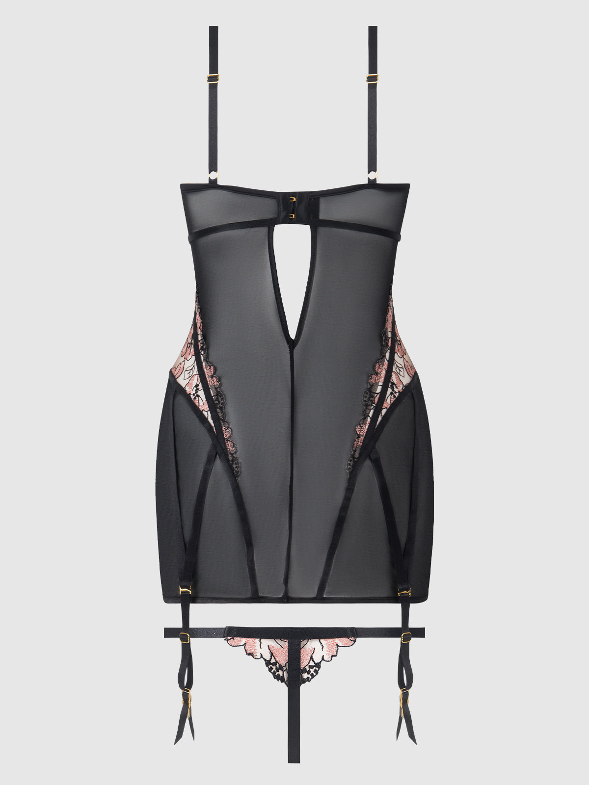 Nova – blacklight lace chemise & thong set