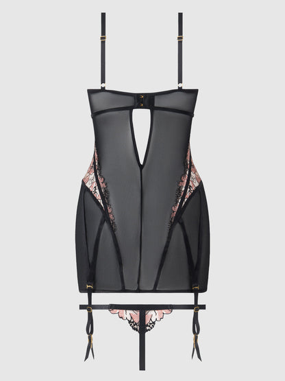 Nova – blacklight lace chemise & thong set