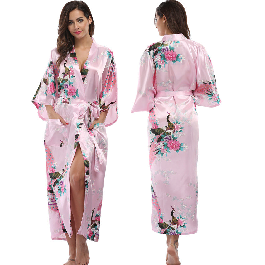 Lange Satijnen Kimono met Pockets – Luxe Enkel-Lange Robe