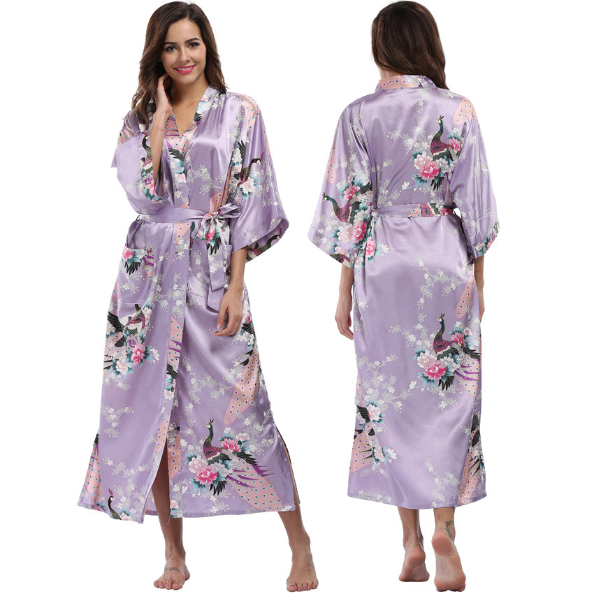 Lange Satijnen Kimono met Pockets – Luxe Enkel-Lange Robe