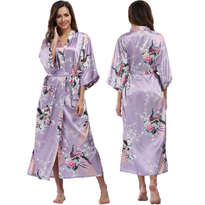 Lange Satijnen Kimono met Pockets – Luxe Enkel-Lange Robe