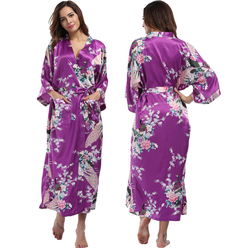 Lange Satijnen Kimono Met Pockets - Luxe Enkel - Lange Robe
