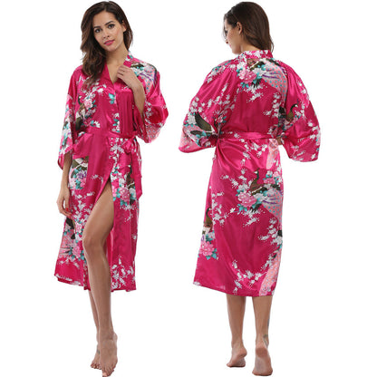 Lange Satijnen Kimono met Pockets – Luxe Enkel-Lange Robe