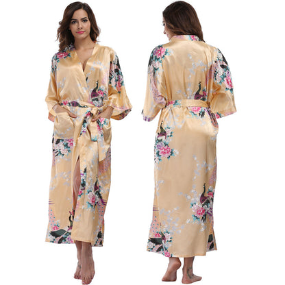 Lange Satijnen Kimono met Pockets – Luxe Enkel-Lange Robe