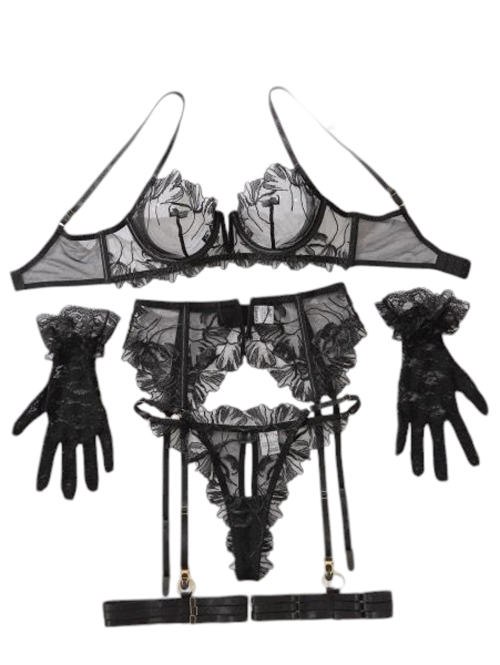 Ivy – 5-delige luxe lingerieset in zwart en rood