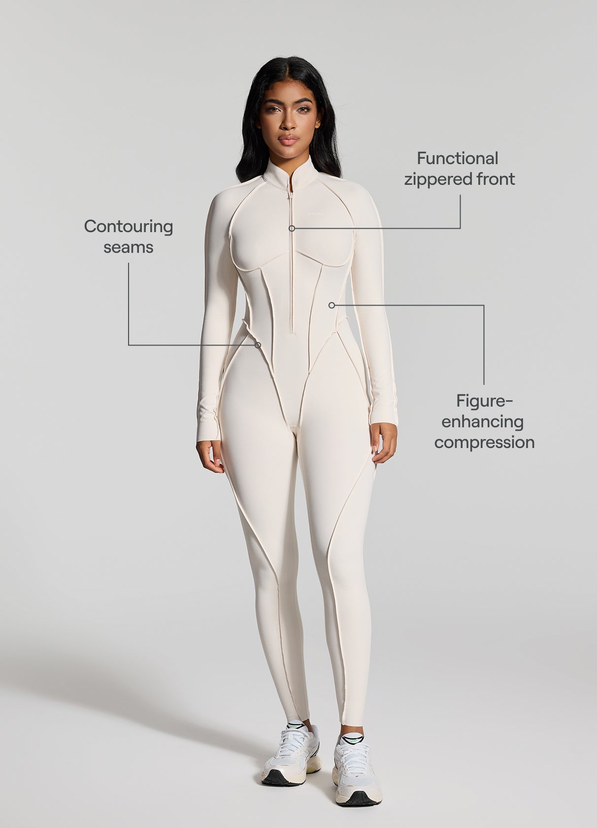 CAEL – Full-Length Shaping Catsuit - LivingCurves Bodysuit Ivory / XS