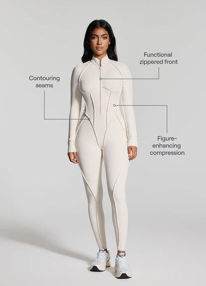 CAEL – Full-Length Shaping Catsuit - LivingCurves Bodysuit Ivory / XS