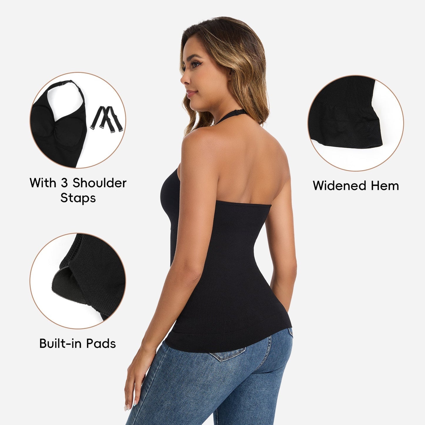 FYNRA – Naadloze Shapewear Halter Top - LivingCurves Zwart / S