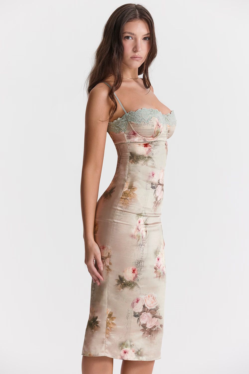 Midi Jurk Bloemenprint – Kant Zomerjurk met Split